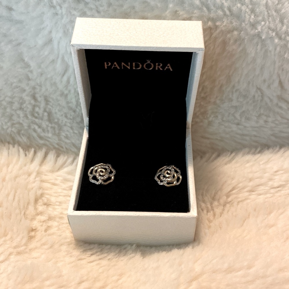 Pandora S925 Sterling Silver Shimmering Rose Stud Earrings Mothers Day gift